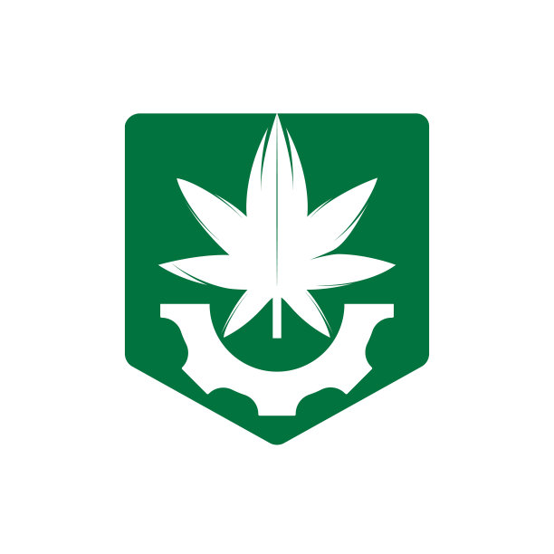 齿轮和大麻矢量标志设计。大麻二酚工业公司标志概念。图片下载