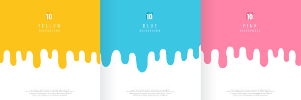 一套抽象的黄色、粉色和淡蓝色液体流动滴。牛奶融化。最小的风格。简单的平面时尚的颜色设计，为演示，传单，小册子，网站，书籍等。矢量图图片下载