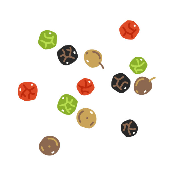 黑色、绿色、白色和粉红色的胡椒粒。矢量平面插图图片下载