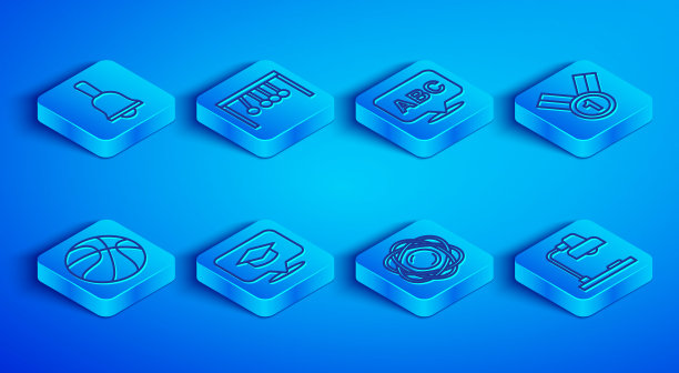 设置行铃声，钟摆，字母，毕业帽演讲泡泡，原子，奖牌，篮球和台灯图标。向量图片下载