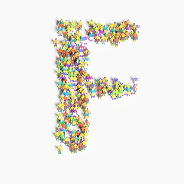 以“F”字排列的人图形(3D插图)图片下载