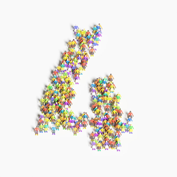 以“4”的形式排列的人物图形(3D插图)图片下载