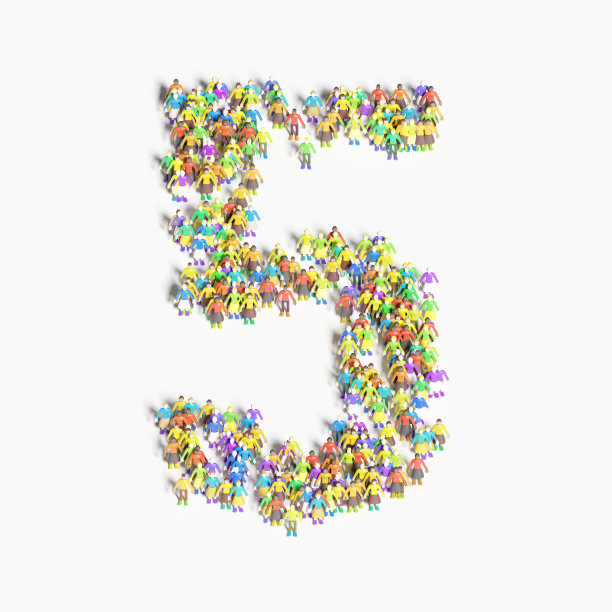 5人线图形(3D插图)图片下载