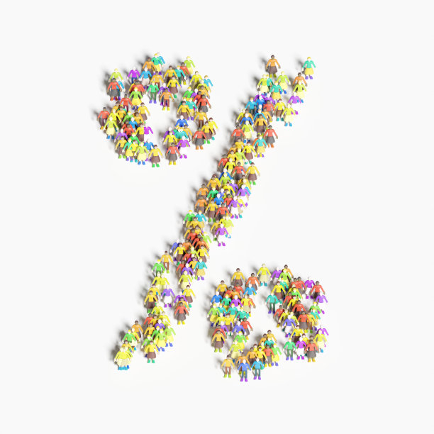 图表(3D插图)以“百分比”的形式排列人员图片下载