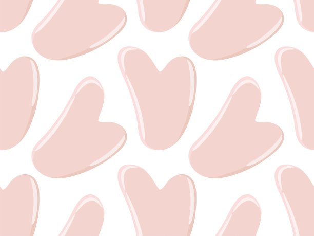 无缝图案与刮痧石。面部刮痧按摩工具。韩式护肤按摩。天然玫瑰石英石刮刀。重复矢量墙纸，包装，纺织品，包装。图片下载