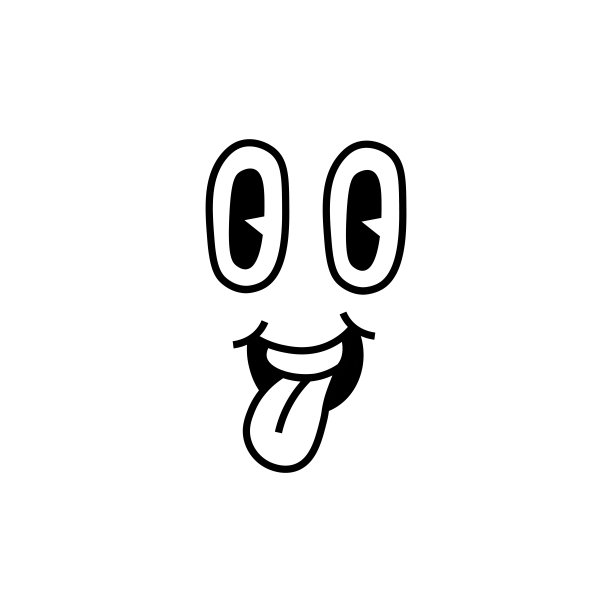 复古的卡通的情绪。眼睛和嘴的元素。微笑的舌图片下载
