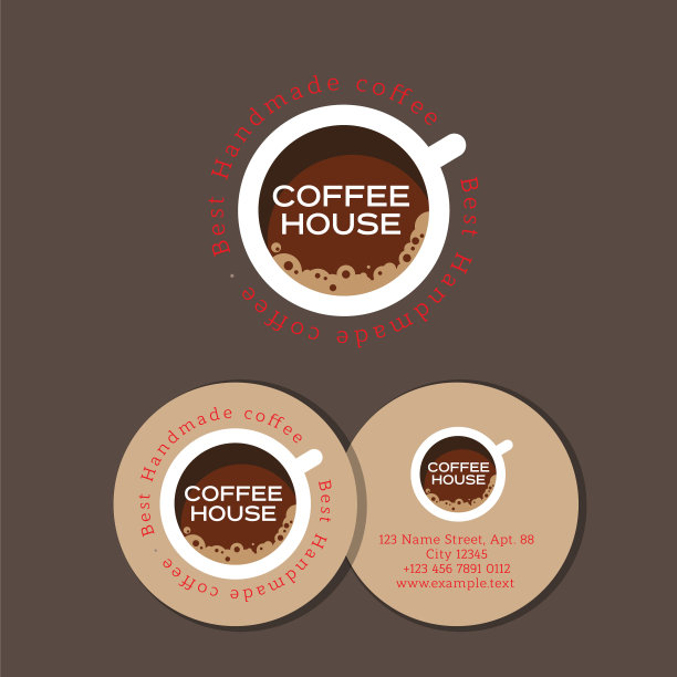 咖啡馆图标。咖啡杯标志。徽章和名片作为圆形杯垫。图片下载