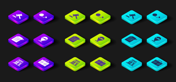 办公文件，公文包，文件笔，法律定位，珠链，法槌图标。图片下载