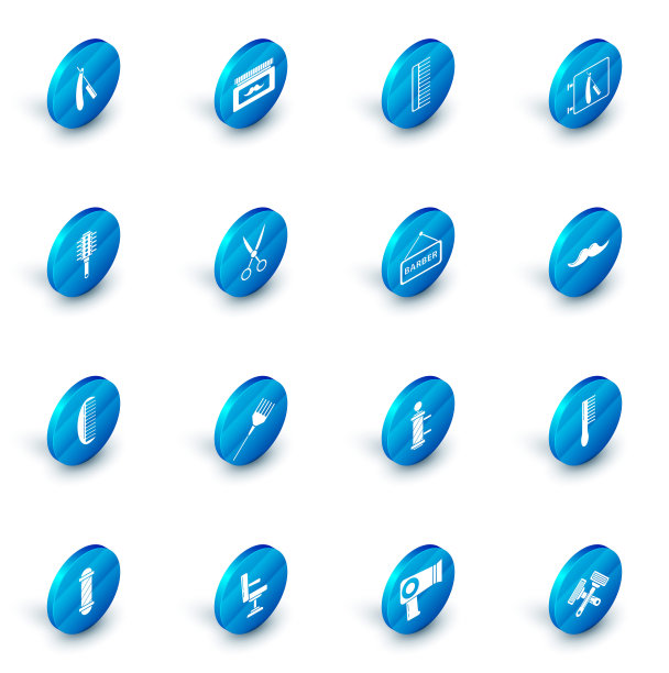 设置奶油或乳液化妆品罐，发刷，理发店与剃须刀，剪刀理发师，胡子和图标。向量图片下载