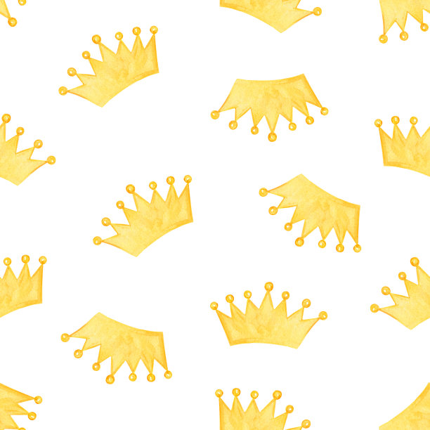 水彩黄色皇冠无缝图案上的白色背景。图片下载