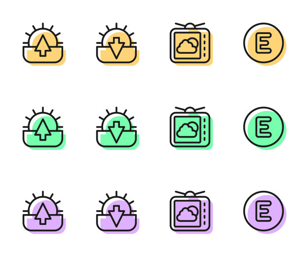 设置线天气预报，日出，日落和指南针西图标。向量图片下载