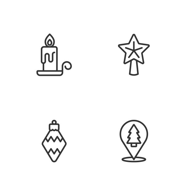 设置线圣诞树，玩具，燃烧的蜡烛和星星图标。向量图片下载