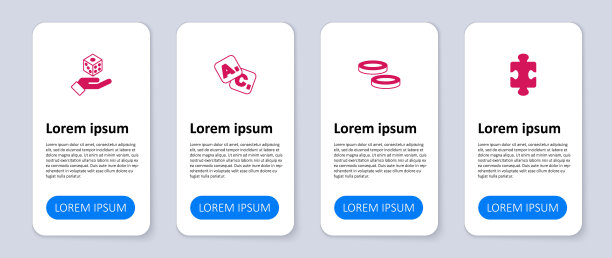 设置拼图玩具，棋子游戏筹码，宾果和游戏骰子。业务信息模板。向量图片下载