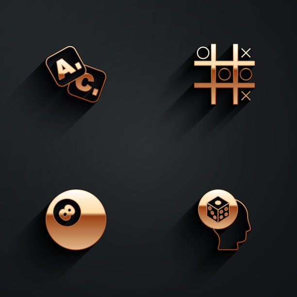 设置宾果，Tic tac toe游戏，台球斯诺克球和游戏骰子图标与长阴影。向量图片下载