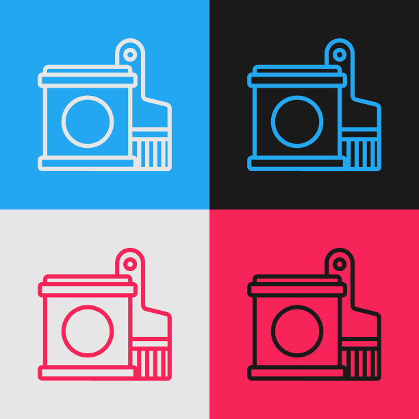 波普艺术线颜料桶和画笔图标孤立图片下载