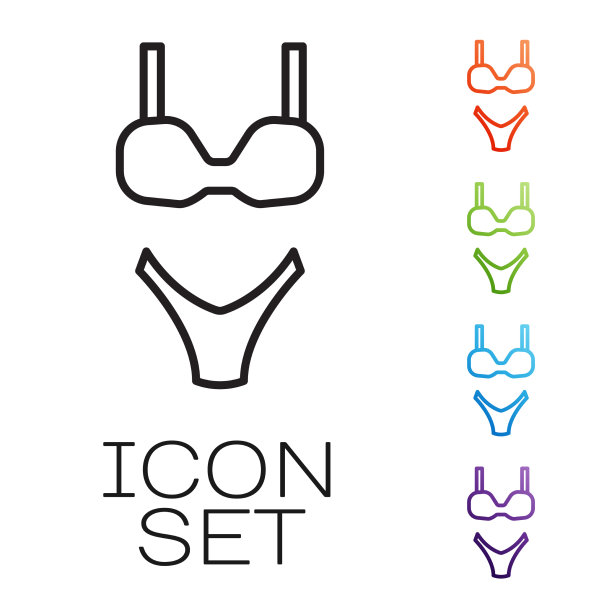 黑线夏季海滩泳装图标孤立上图片下载