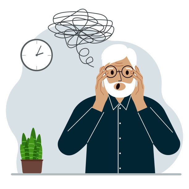 不好的想法的概念。祖父在经历了负面事件、不开心、痛苦、悲伤、抑郁之后，会感到抑郁。图片下载