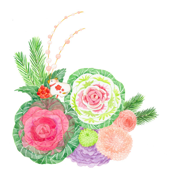 牛年装饰，牡丹和松树图片下载