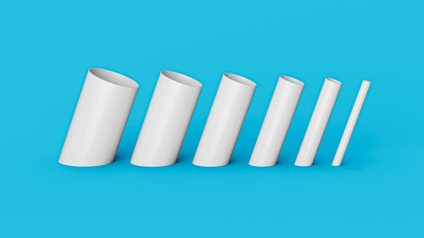 白色PVC管件接头，PVC管不同尺寸孤立在蓝色背景3d插图图片下载