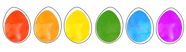 快乐的复活节背景网横幅宽全景贺卡模板-彩虹颜色复活节蛋水彩水彩画集，孤立在白色纹理图片下载