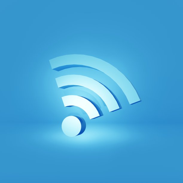 3 d演示。浅蓝色背景上的三维WiFi图标。互联网和在线概念。广场的旗帜图片下载