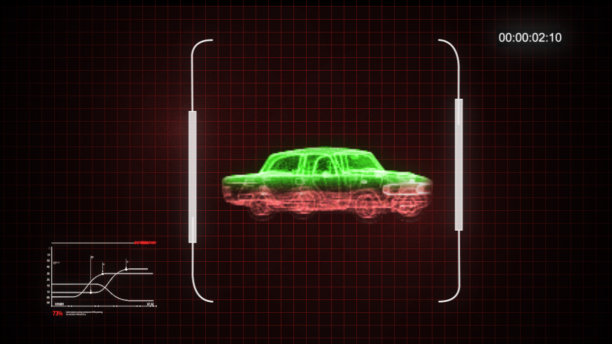 三维插图抽象汽车全息图在黑暗的背景。图片下载