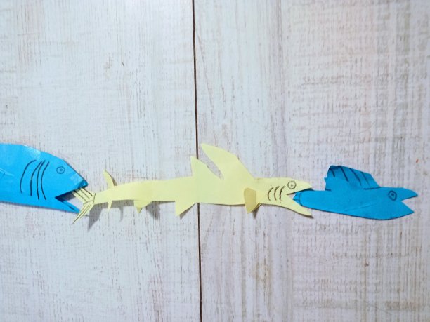 剪纸鱼吃彼此食物链的照片图片下载