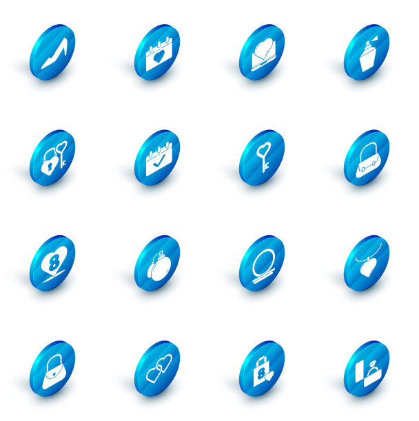 设置日历与3月8日，在线约会应用程序和聊天，香水，城堡钥匙心形，心，手提包和钥匙图标。向量图片下载