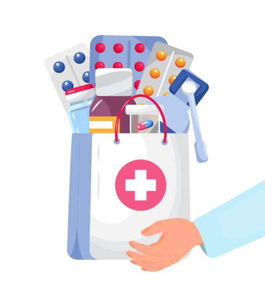 药房网店概念为Ui, web，首页。药剂师手拿药袋，给药、药丸。图片下载