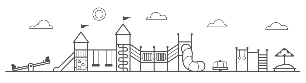 儿童游乐场。公园景观有秋千、游乐设施、沙盒和滑梯。轮廓矢量插图。图片下载