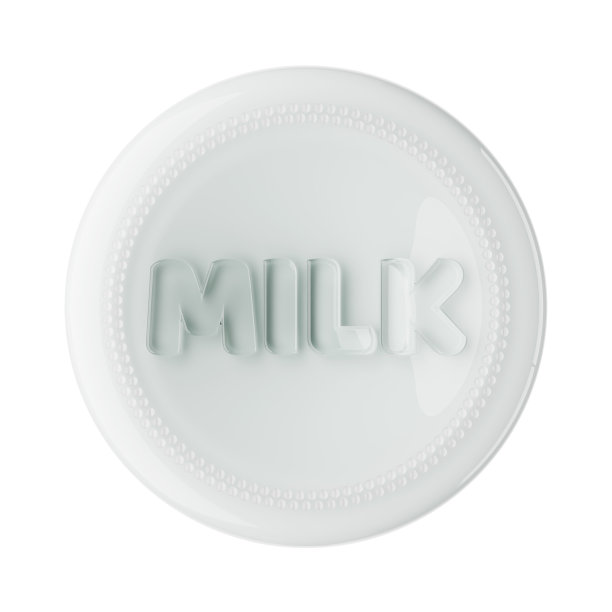 瓶底有一个字牛奶孤立在白色上。3 d渲染。图片下载