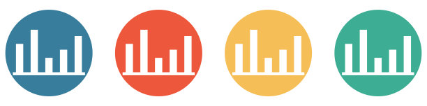 彩色横幅与4按钮:报告或统计图片下载