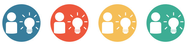 彩色横幅与4按钮:创意-人和灯泡图片下载