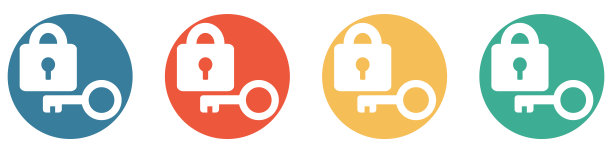 彩色横幅与4按钮:锁和钥匙图片下载