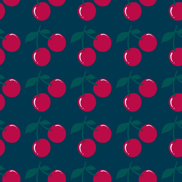 无缝红樱桃图案设计，扁樱桃图案模板包装纸，织物印花图片下载
