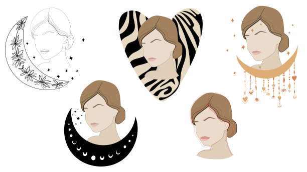 女人的脸。肖像简约风格。化妆品的自然象征。最小的打印。图片下载