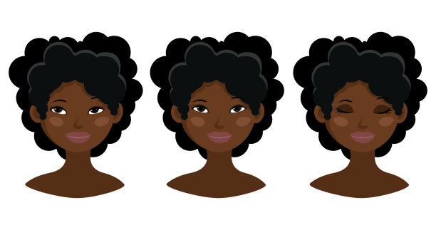 模板肖像在一个可爱的女孩的非洲非洲美国种族。睁开和闭上眼睛的女孩。矢量图图片下载