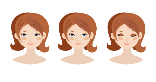 模板脸肖像的一个可爱的高加索女孩。睁开和闭上眼睛的女孩。矢量图图片下载