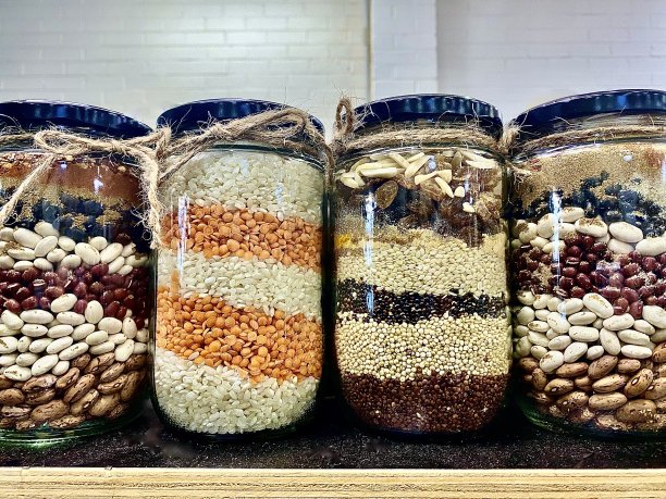 装饰食品谷物和种子的罐子图片下载