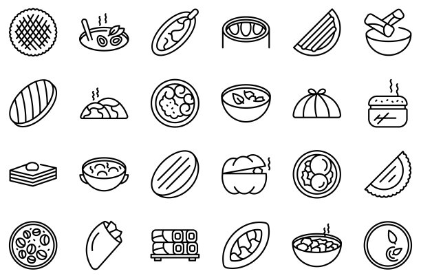 阿塞拜疆美食图标轮廓矢量图，果仁蜜饼文化图片下载