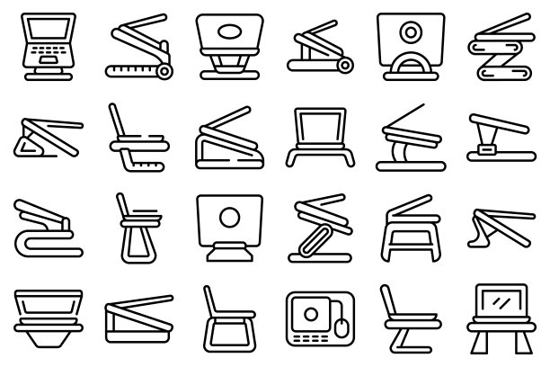 笔记本电脑站图标设置轮廓向量。计算工作图片下载