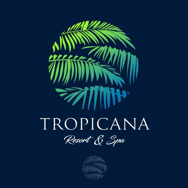 纯果乐图标。度假村及水疗馆会徽。热带生活。棕榈叶围成一个圈。图片下载