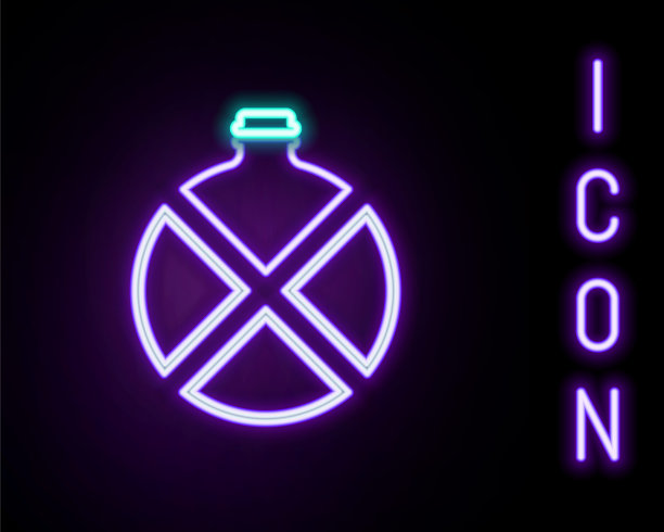 发光的霓虹灯线水壶水壶图标孤立在黑色背景。旅游瓶图标。在运动中使用的水。色彩斑斓的轮廓的概念。向量图片下载