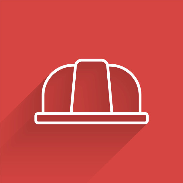 白线工人安全帽图标孤立与长影子。保险的概念。安全，安全，保护，保护理念。向量图片下载