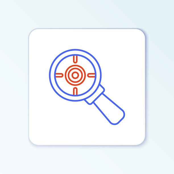 放大镜下的目标财务目标概念线性图标（白色背景，象征目标实现和成功，彩色轮廓概念矢量图）图片下载
