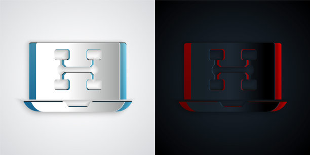 割纸在灰色和黑色背景上隔离的汽车图标的硬件诊断条件。汽车服务和维修零件。纸艺术风格。向量图片下载