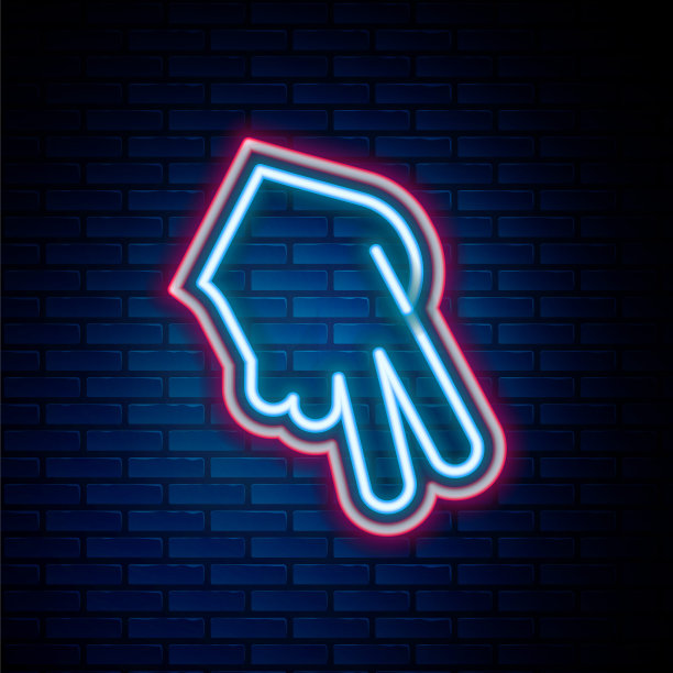 发光的霓虹灯线棒球手套图标孤立在砖墙背景。色彩斑斓的轮廓的概念。向量图片下载