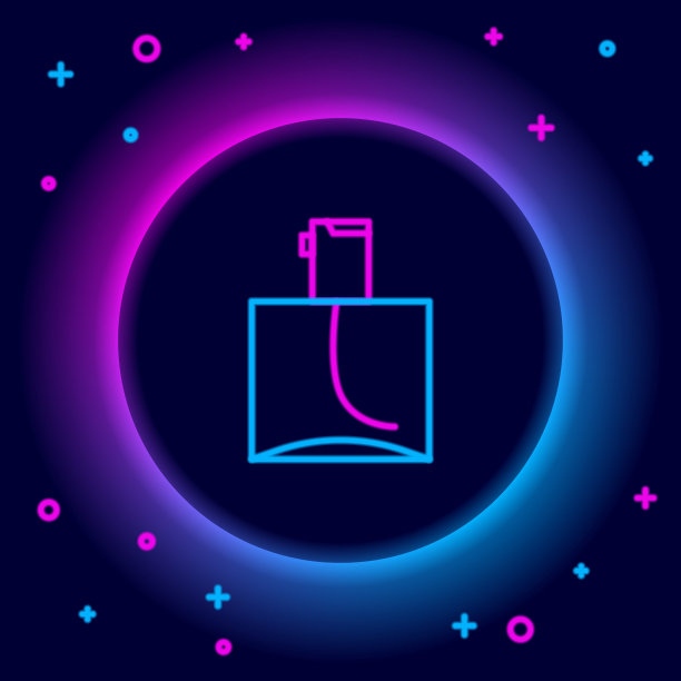 发光的霓虹灯线香水图标孤立在黑色背景。色彩斑斓的轮廓的概念。向量图片下载