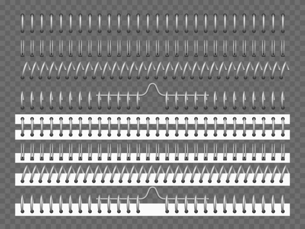 金属粘结剂。笔记本和日历3D剪辑模型。现实的螺旋和环粘接文具元素。页面钢铁紧固。论文装订商。向量笔记本床单系集图片下载