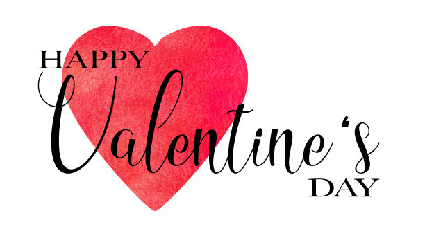 情人节快乐贺卡模板。字与水彩心脏符号，孤立在白色背景图片下载